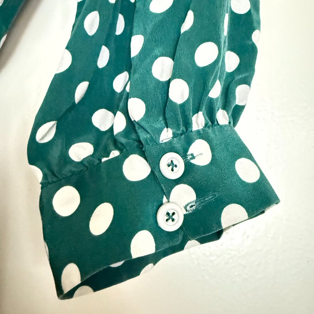kate spade Green and White Polka Dot Long Sleeve Wrap Dress - Picture 3 of 11